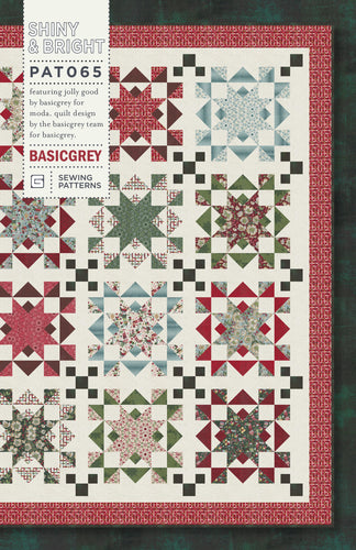 Shiny & Bright Christmas star quilt pattern from BasicGrey. Fabric is Jolly Good by BasicGrey for Moda Fabrics. Make it with fat quarters