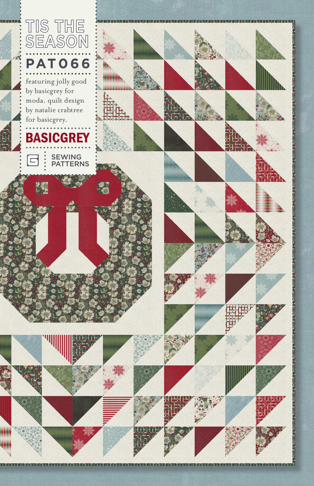 Tis the Season Christmas wreath quilt by Natalie Crabtree for BasicGrey. Fabric is Jolly Good by BasicGrey for Moda Fabrics. Fat eighth friendly.