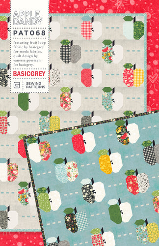 Apple Dandy apple quilt by Vanessa Goertzen for BasicGrey. Fabric is Fruit Loop by BasicGrey for Moda Fabrics. Layer Cake friendly